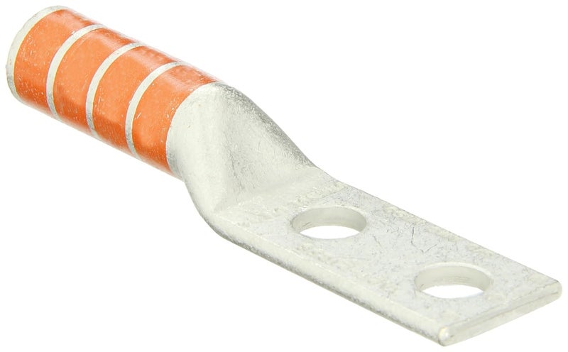 Burndy YA272TC38 Two Hole Hylug Code Conductor Long Barrel Copper Compression Terminal, 3/0 AWG Conductor, 3/8" Stud Hole Size, 1" Stud Hole Spacing, 0.90" Tongue Width, 3.82" Length, Orange - Image 1